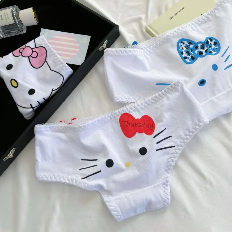 Sanrio hello kitty calcinha triangular feminina dos desenhos animados sexy meninas algodão de cintura baixa impressão calcinha respirável moda roupa interior