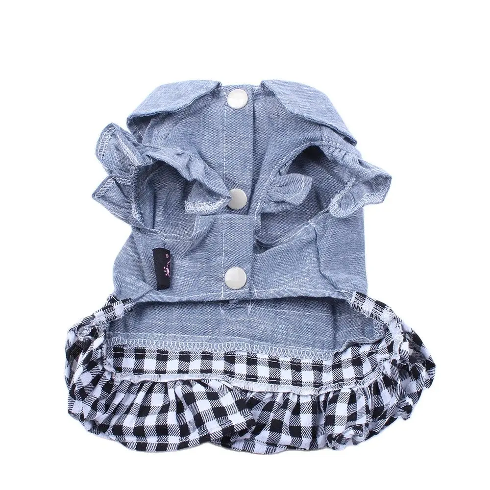 New Denim Dog Cat Dress T-Shirt Jean Plaid Princess Dress Pet Puppy Skirt Spring/Summer Clothes Apparel