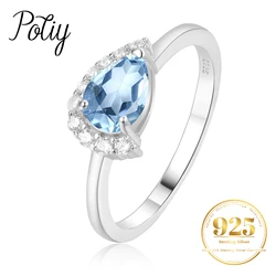 Potiy Pear Shape Mystic Natural Sky Blue Topaz 925 Sterling Silver Ring For Women Gemstone Statement Fine Jewelry daily gift