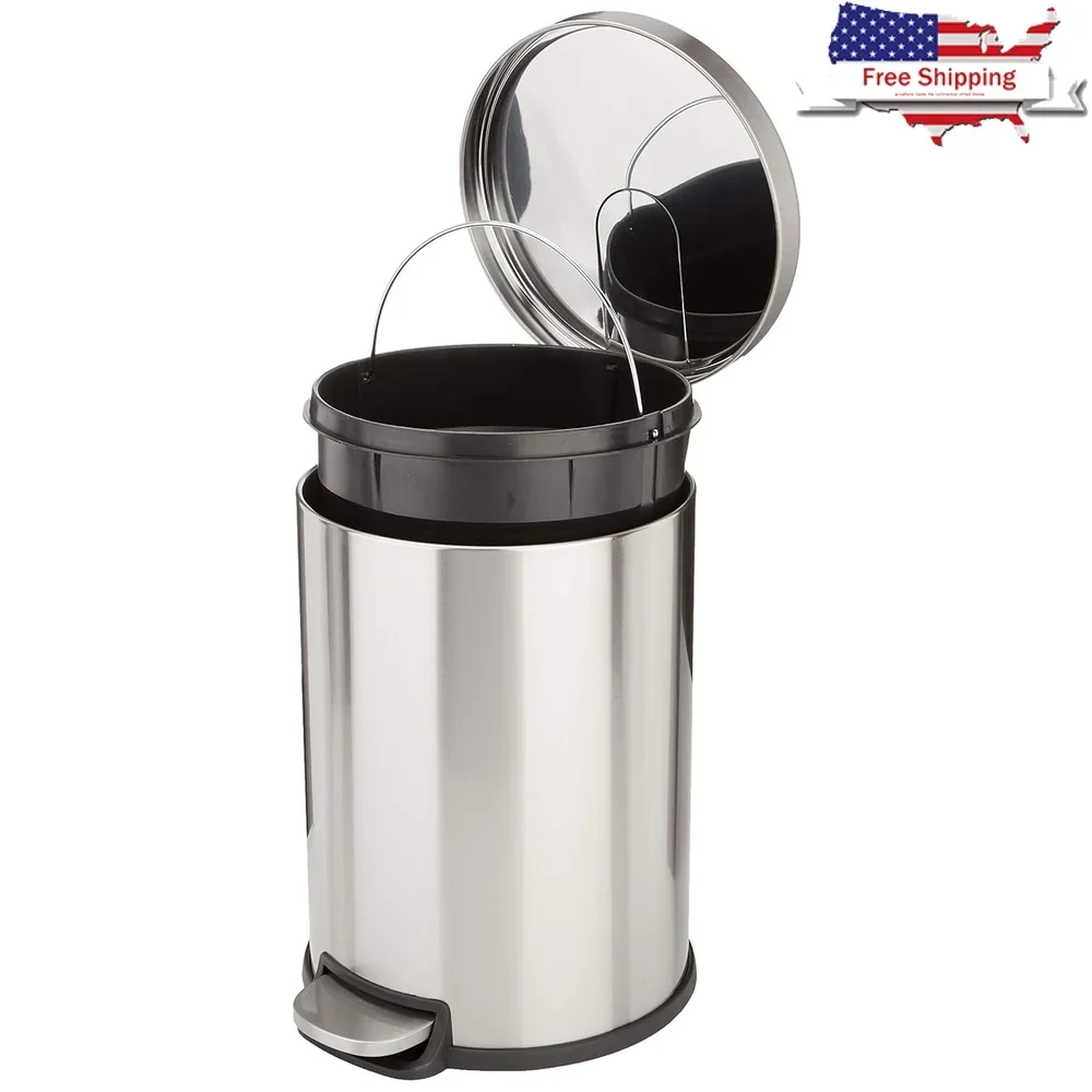 

20L Stainless Steel Step-On Trash Can with Soft-Close Lid Home Office Compact Waste Bin