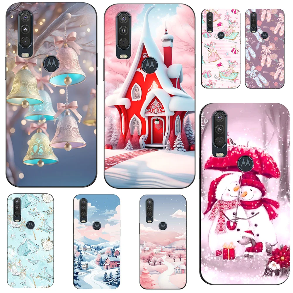 For Motorola Moto one Action Phone Case Soft Silicone Protective Black Tpu Case Christmas Winter Style