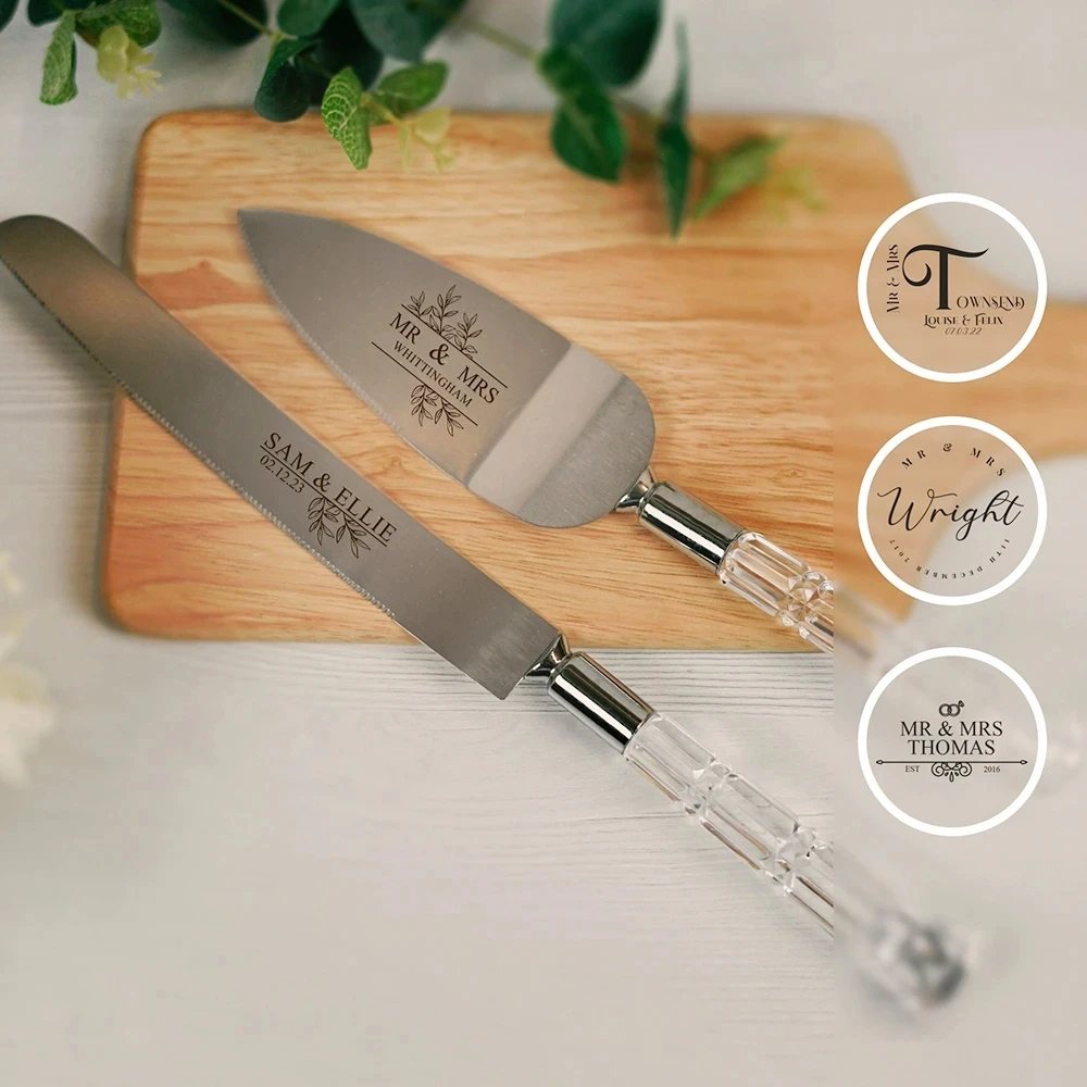 Personalized Wedding Cake Knife & Server Set Engraved Cakes Pie Serving Birthday Anniversary Bridal Bride Groom Wedding Gift