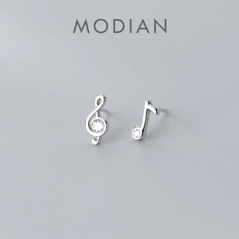 

MODIAN Fashion Shiny Zircon Lovely Musical Note Asymmetry Stud Earring for Women 925 Sterling Silver Ear Pin Fine Jewelry Bijoux