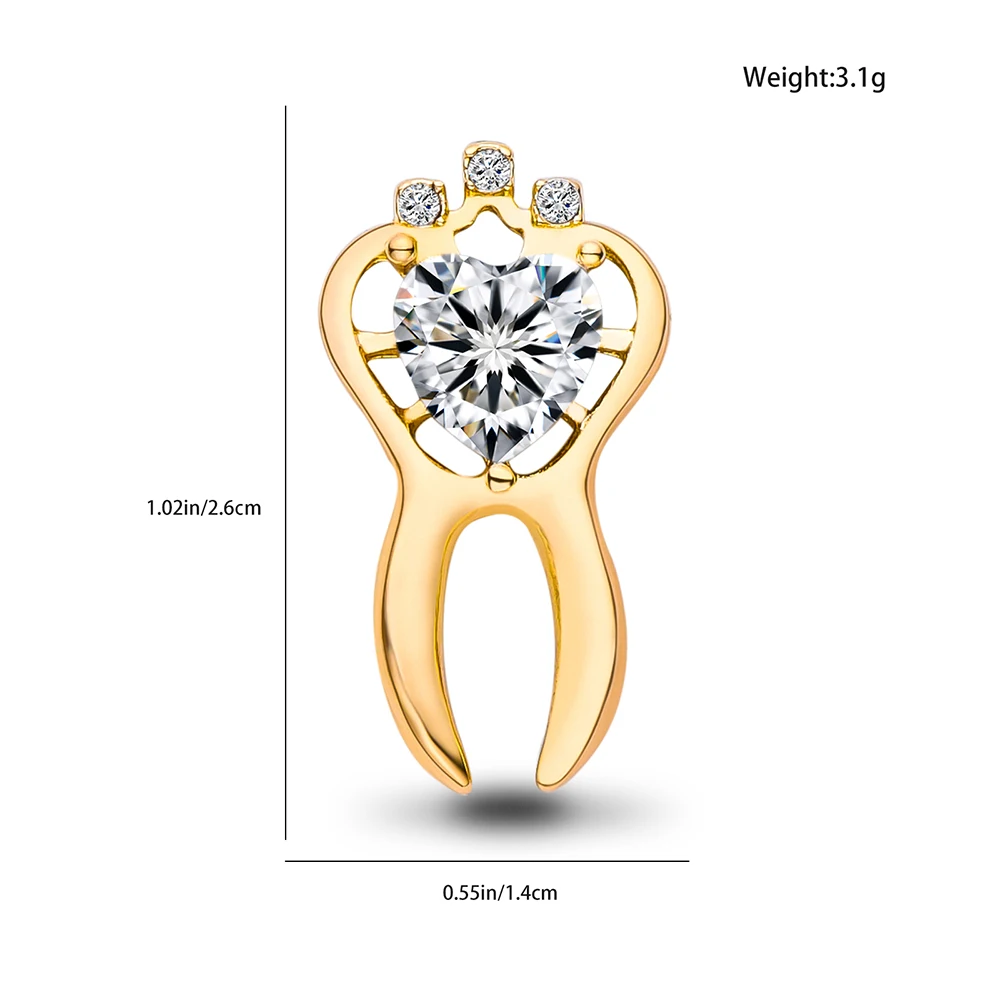 Hanreshe New Design Hollow Tooth Dentist Brooch Inlaid Heart Crystal Badge Dental Lapel Backpack Teeth Pins Jewelry for Doctor