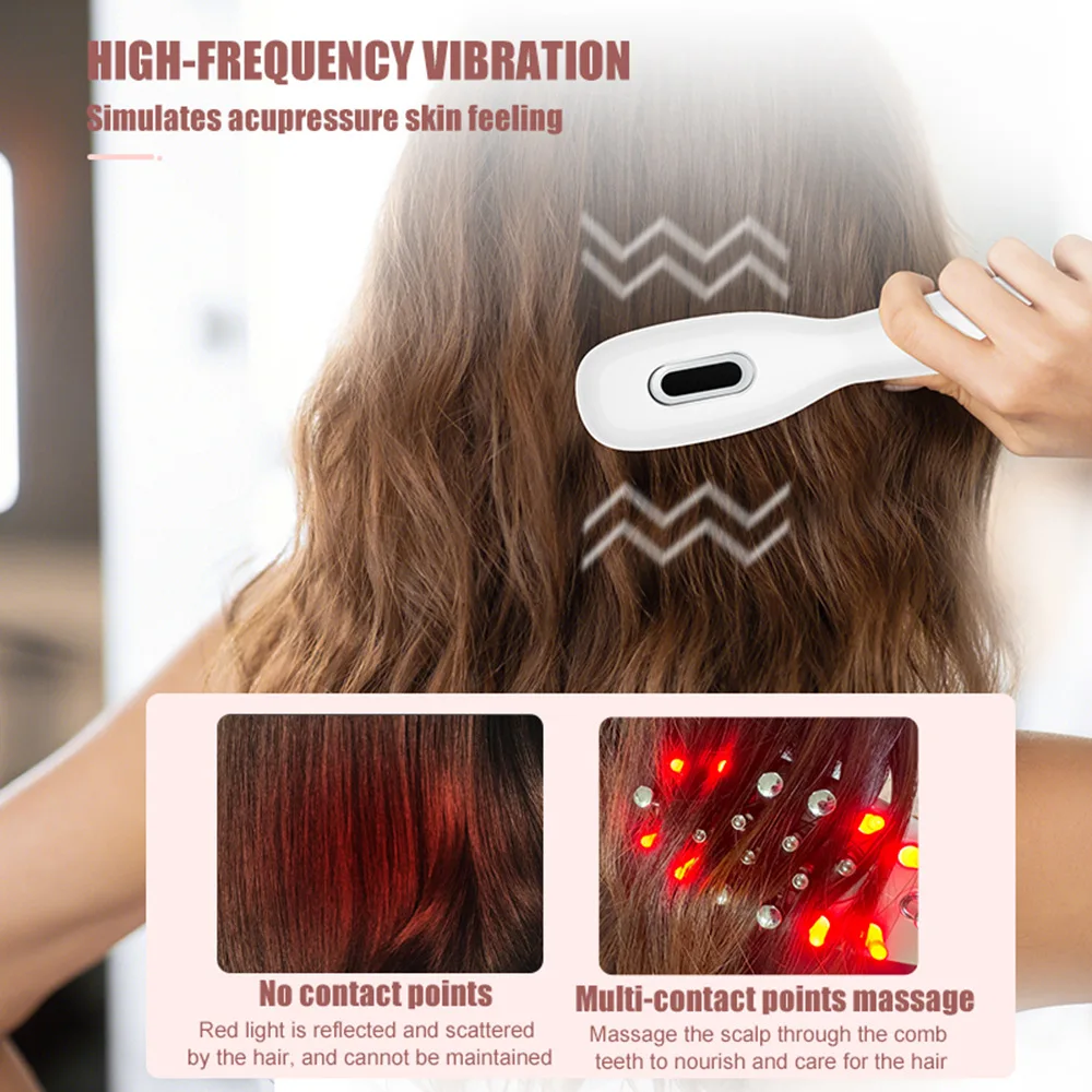 Red Blue LED Light Therapy EMS Vibration Massage Brush Electric Scalp Massage Comb Anti-Hair Loss Medicine Scalp Oil Applicator