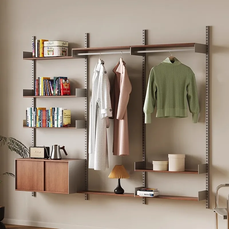 

Medieval style track bookshelf living room wall shelf solid wood baffle free combination adjustable display shelf