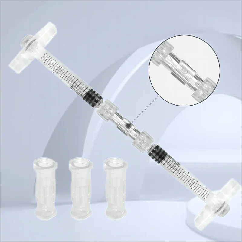 Double external thread Ruhr connection syringe, sterile and transparent, suitable for pneumatic components, Ruhr joint leak