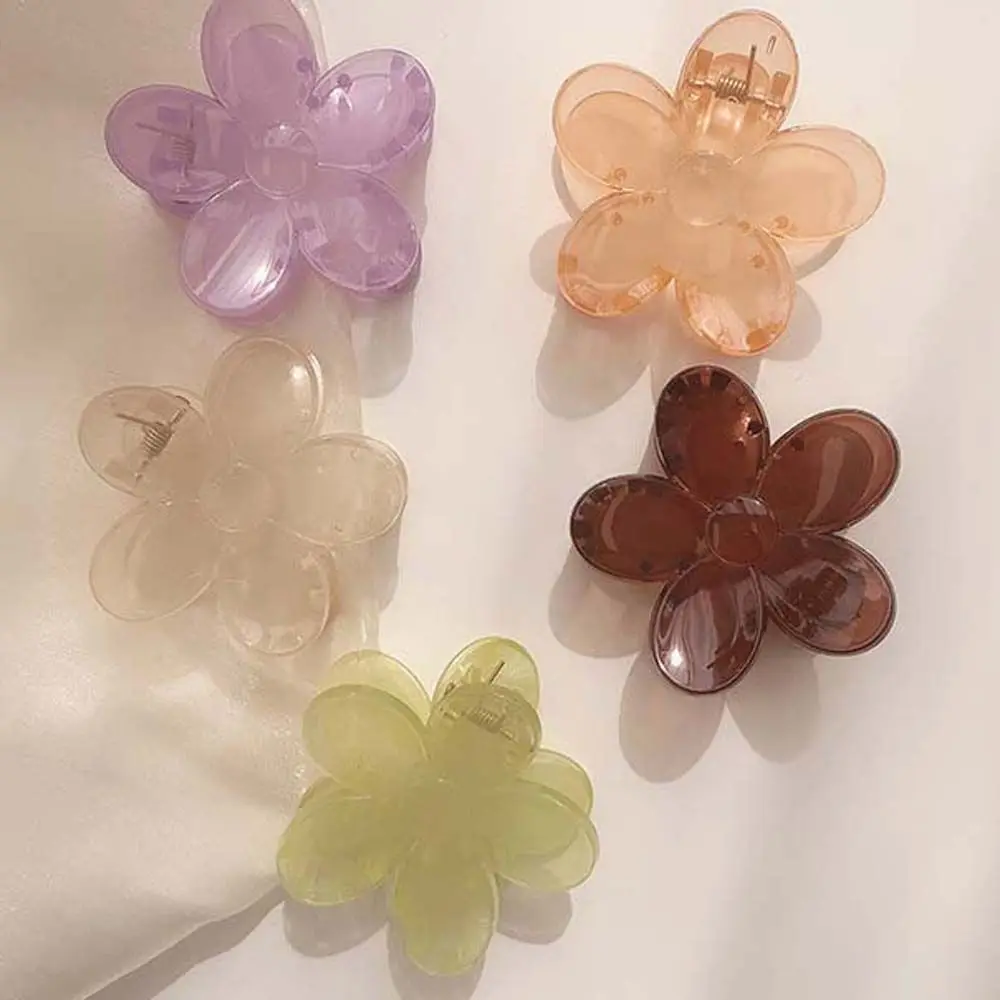 Flower Shaped Barrettes Candy Color Transparent Green Purple Hair Ornaments Women Hair Clips Acrylic Hairpins Flower Hair Claws