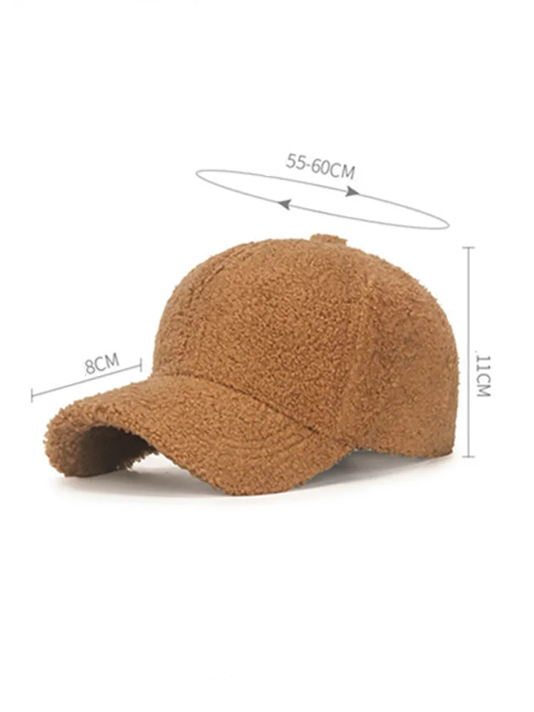 Einfarbige, schlichte Baseballkappe aus Winterlammwolle – warmes Teddy-Fleece, schmeichelhafte, strukturierte Krone – Detail 2