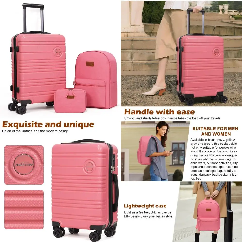 

Carry-On Luggage Set with Backpack, 3-Piece Hardshell Suitcase with Spinner Wheels, TSA Lock, Lightweight 20-Inch Travel Set