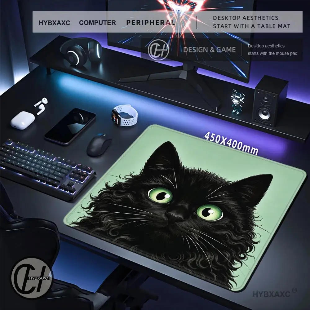HYBXAXC Black Cat Green Eyes Small Mouse Pad Cute Anti-Slip Desk Mat for Cat Lovers Modern for Work Setup Computer Accessories