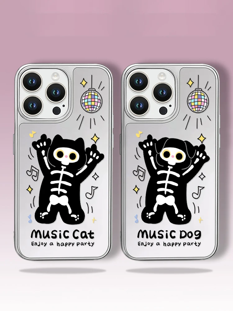 حافظة هاتف مرآة لهاتف آيفون 17 اير برو 16 15 بلس 14 13 12 11 برو ماكس حماية كاميرا مرفوعة غير لامعة للهياكل العظمية النسائية للذكور #1