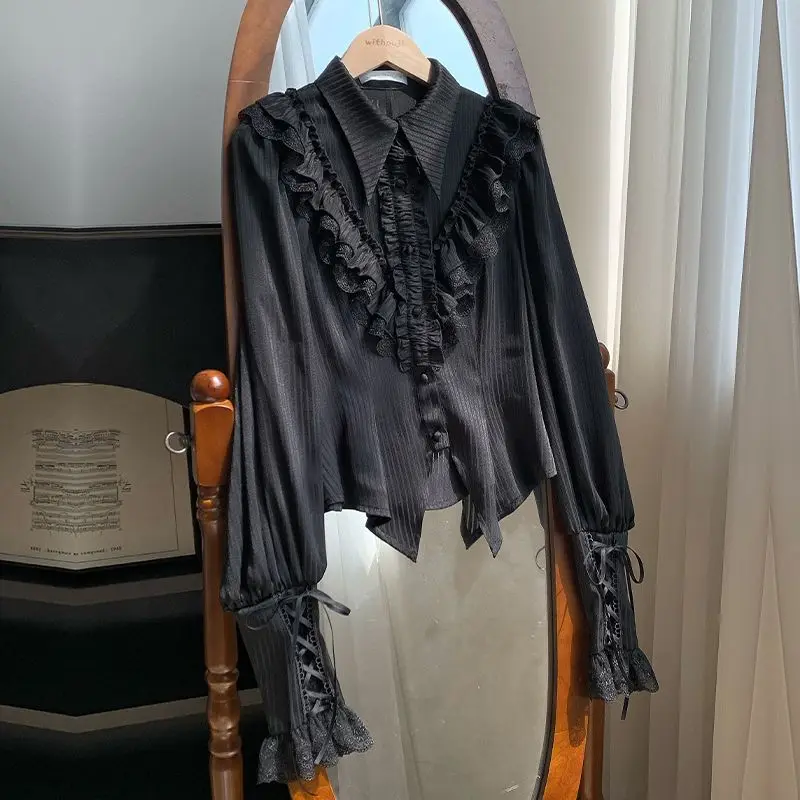 Two-color lantern sleeve shirt is light and slightly transparent, and it feels icy.  tops camisas de mujer