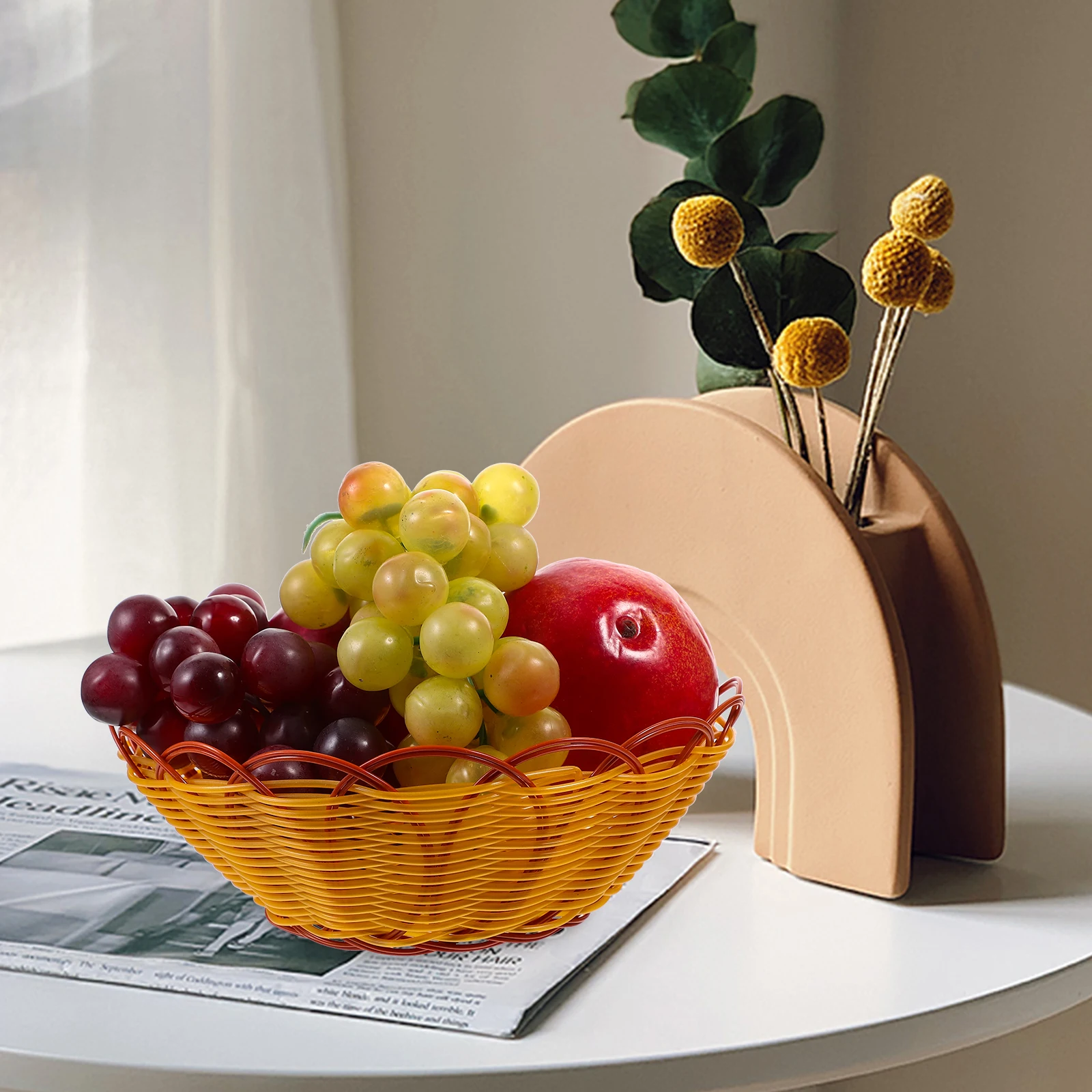 

Food Bread Basket Woven Baskets Storage Tray Simulation Rattan Desktop Organizer