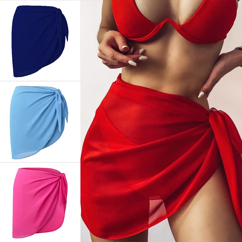 Women Chiffon Swimwear Cover Up Wraps Pareo Scarf Bikini Cover-Ups Wrap Beach Sexy Skirts See-Through Scarf Cover Up Dress