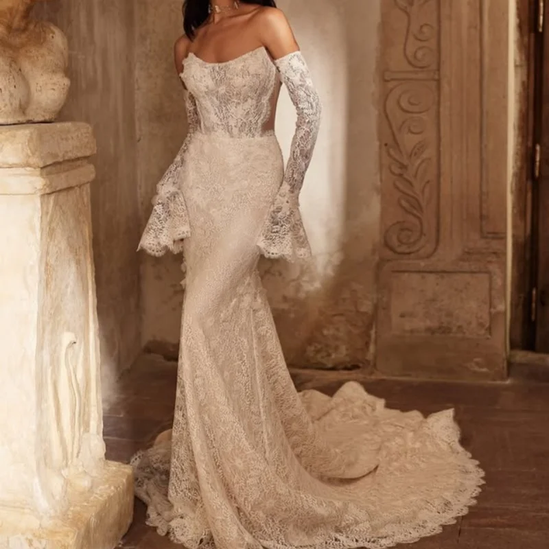 

Ivory White Appliques Wedding Dresses 3D Flower decal off-shoulder fishtail Gowns Made wedding dress Bridal Gown