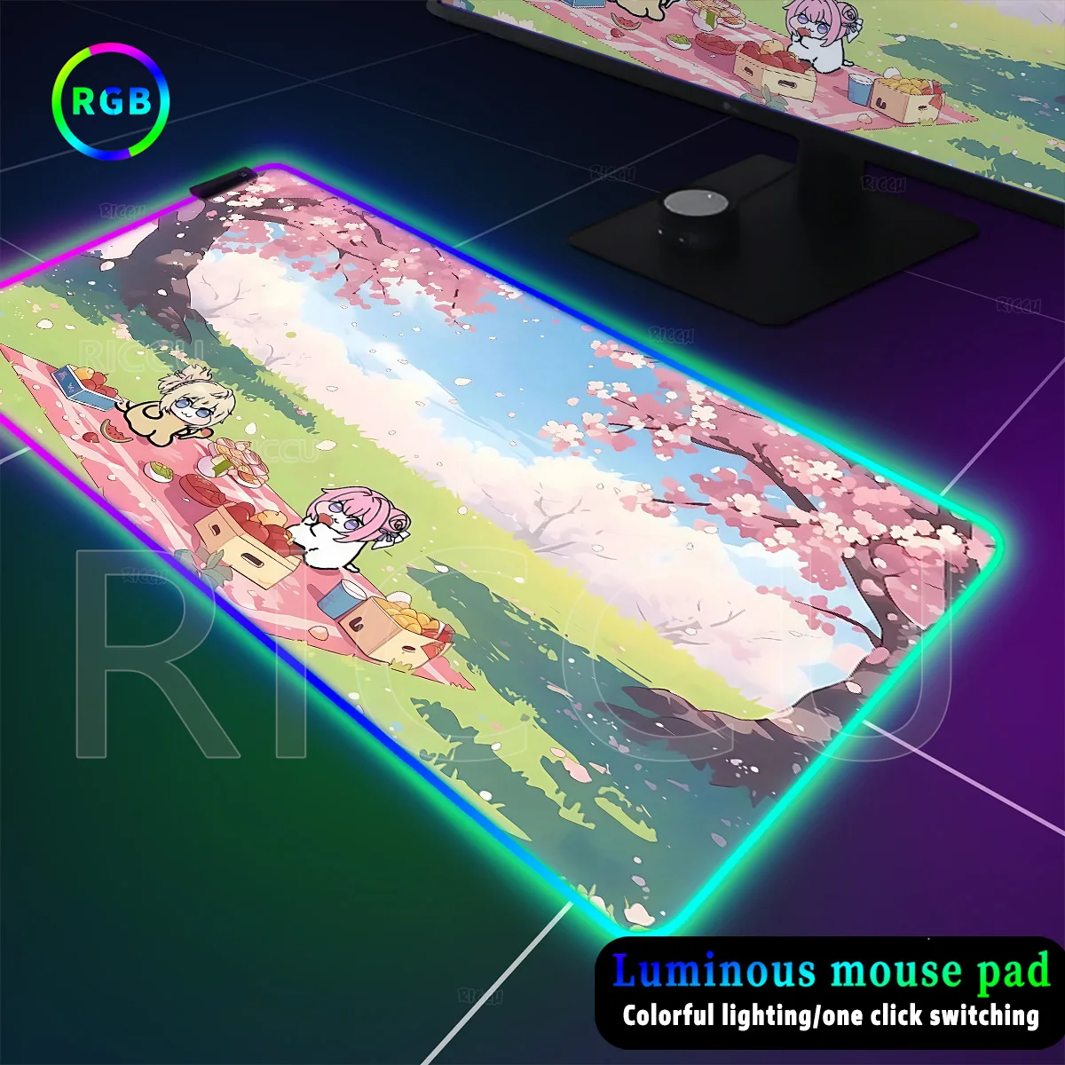 

XXL RGB Luminous LED Large Kawaii Anime Doro Dog Mouse Pad Gamer Anti-Slip Keyboard Setup Gaming Accessories Goddess HD Desk Mat