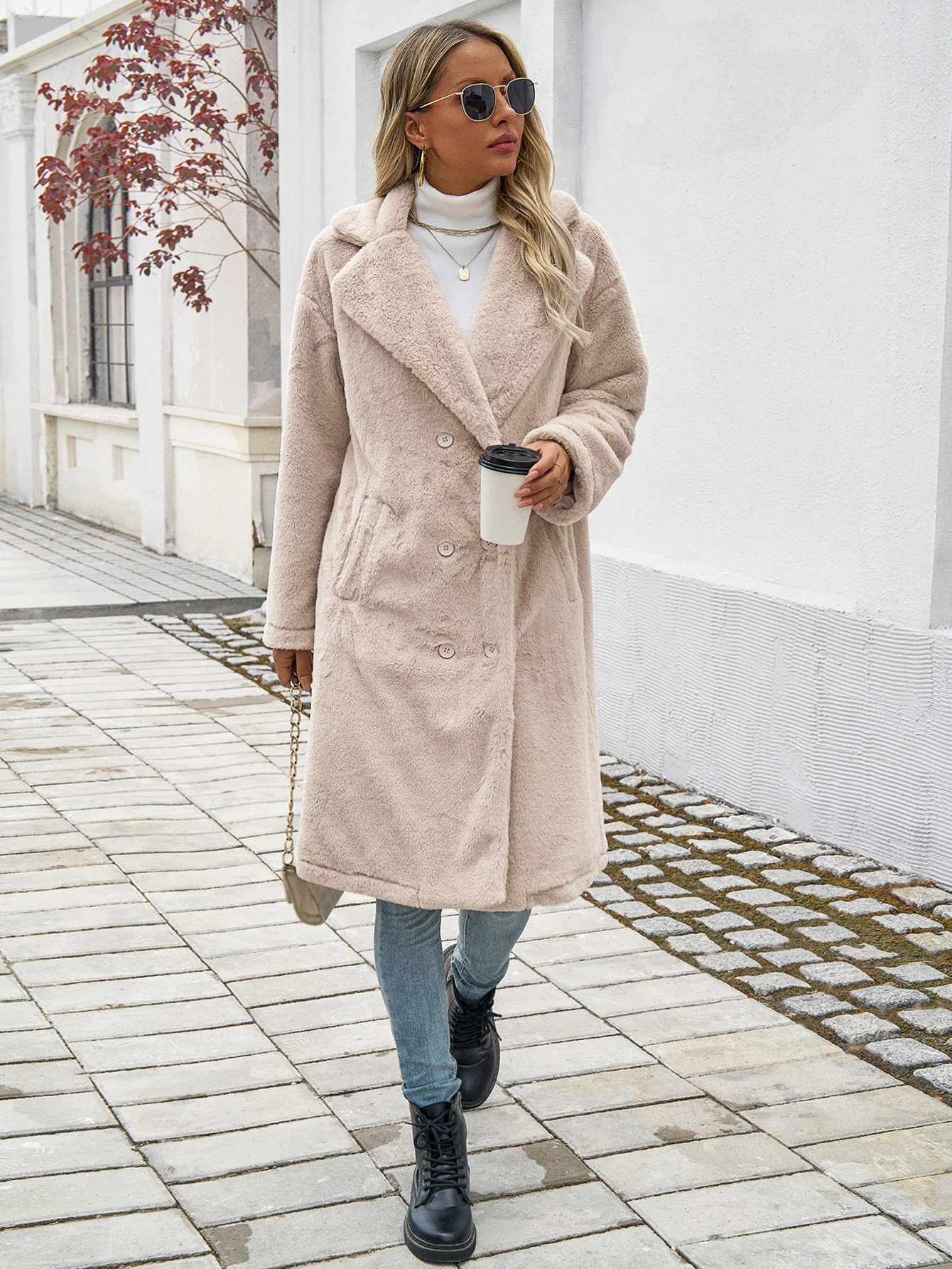 Abrigo de lana de doble botonadura para mujer, abrigo elegante de longitud media con cuello de traje, Color sólido, moda de otoño e invierno