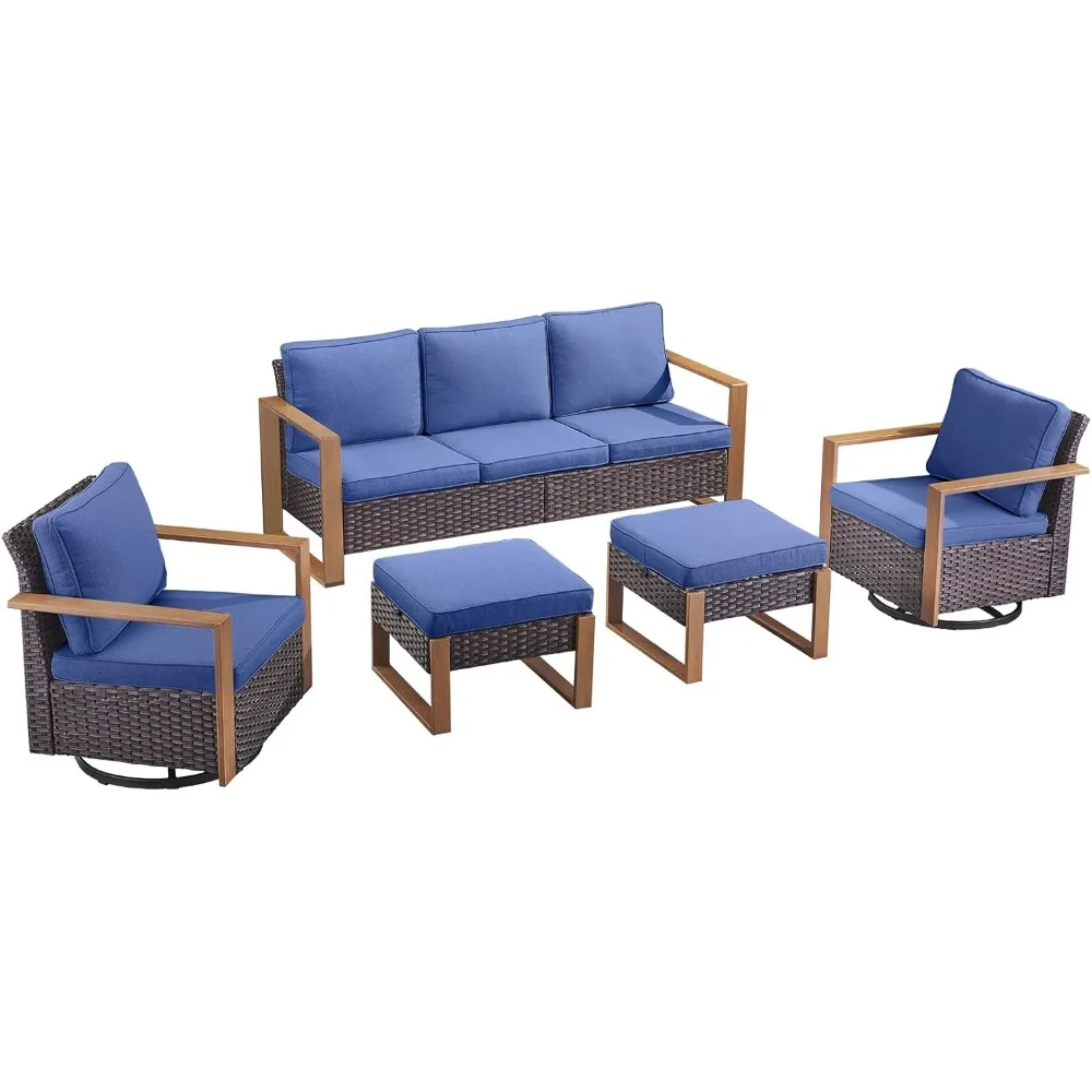 

Outdoor Rattan Patio Furniture Set, 5-piece Patio Relaxation Set, Including 2 Rattan Swivel Chairs