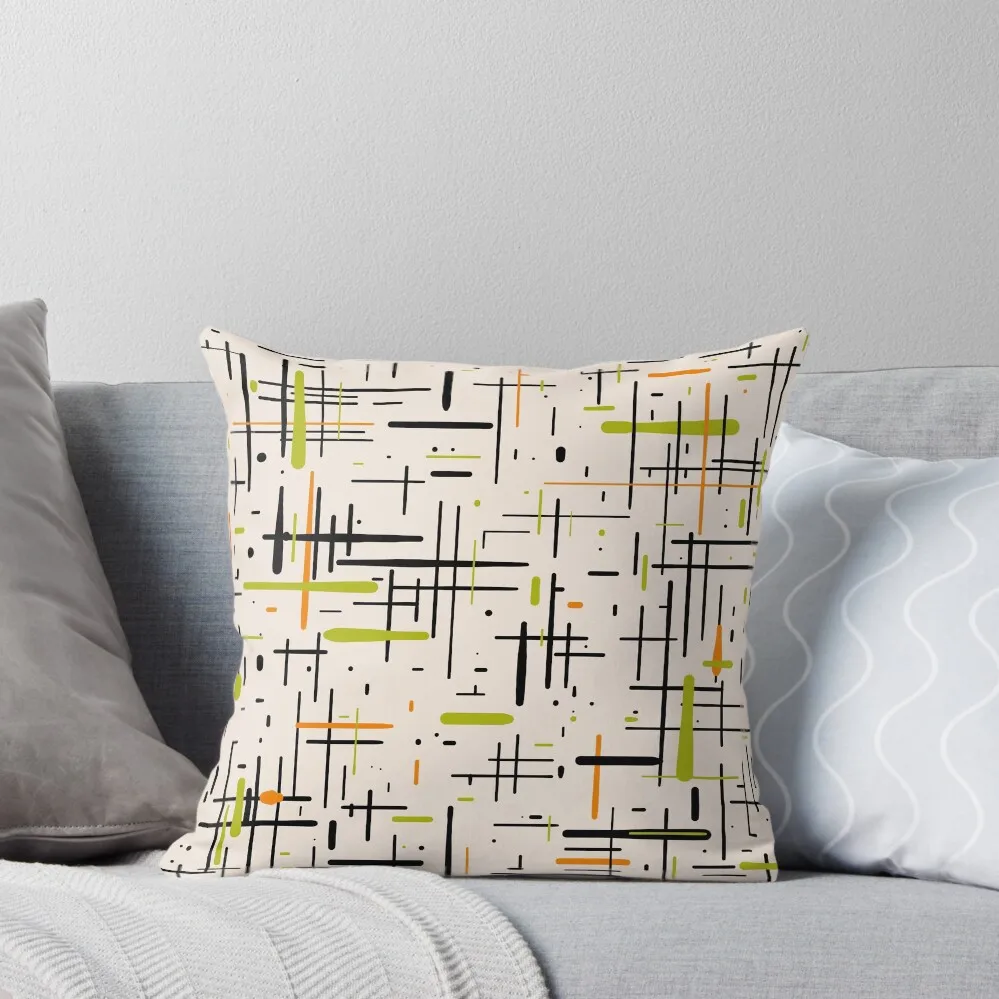 

Mid-Century Modern Kinetikos Pattern in Cream, Black, Lime Green, and Orange Throw Pillow Decorative Cushion Cover pillow