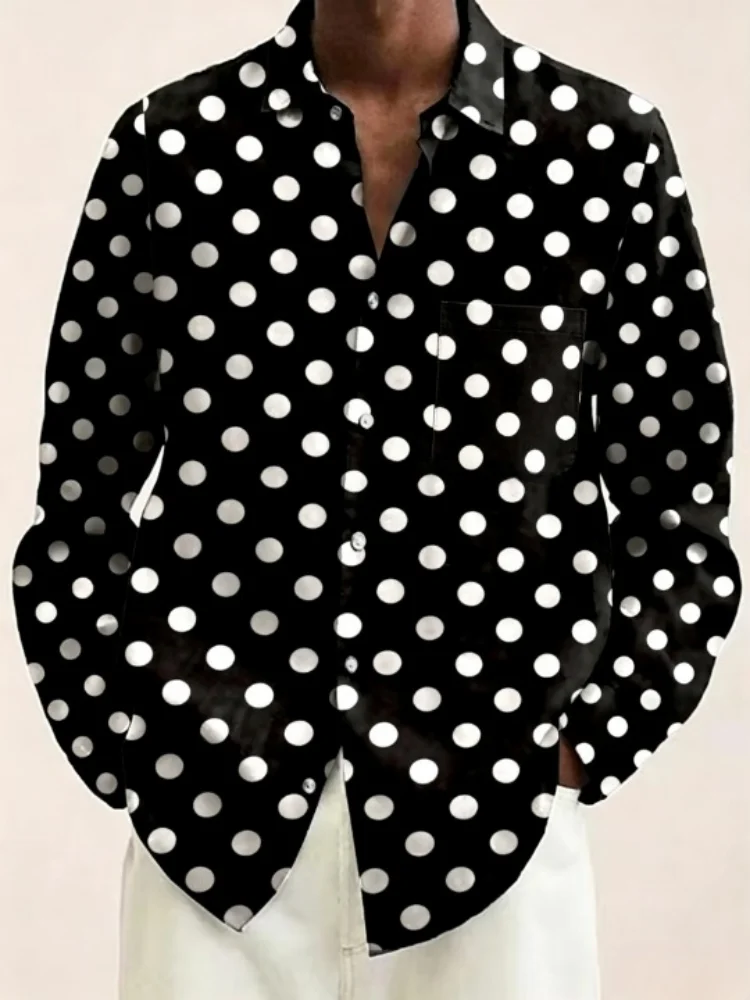 Men's Basic Dots Print Long Sleeve Hawaiian Shirt Holiday 3D Printing Lapel Collar Single Breast Male Blouse Autumn 2025 Shirts