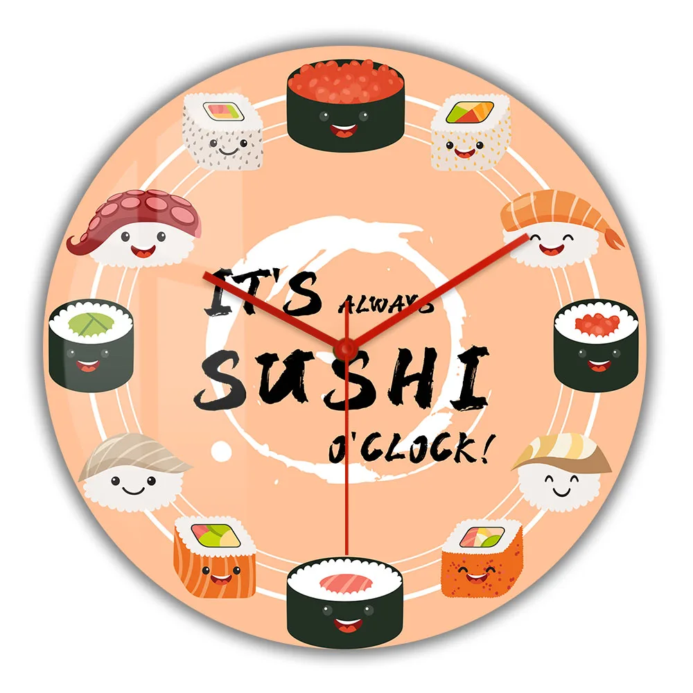 Nigiri Sushi Kitchen Wall Clock For Dining Room Seafood Artwork Japanese Food Decoration Modern Design Minimalist Wall Watch