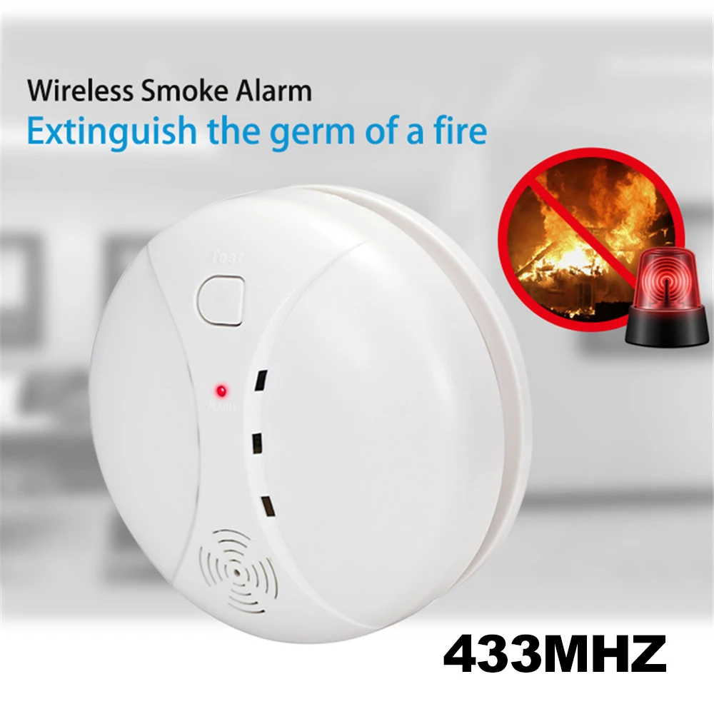 Alarma de sonido de alto Decibelio, Detector de incendios inalámbrico independiente, Sensor de humo de 433MHz para WIFI, GSM, sistema de alarma de