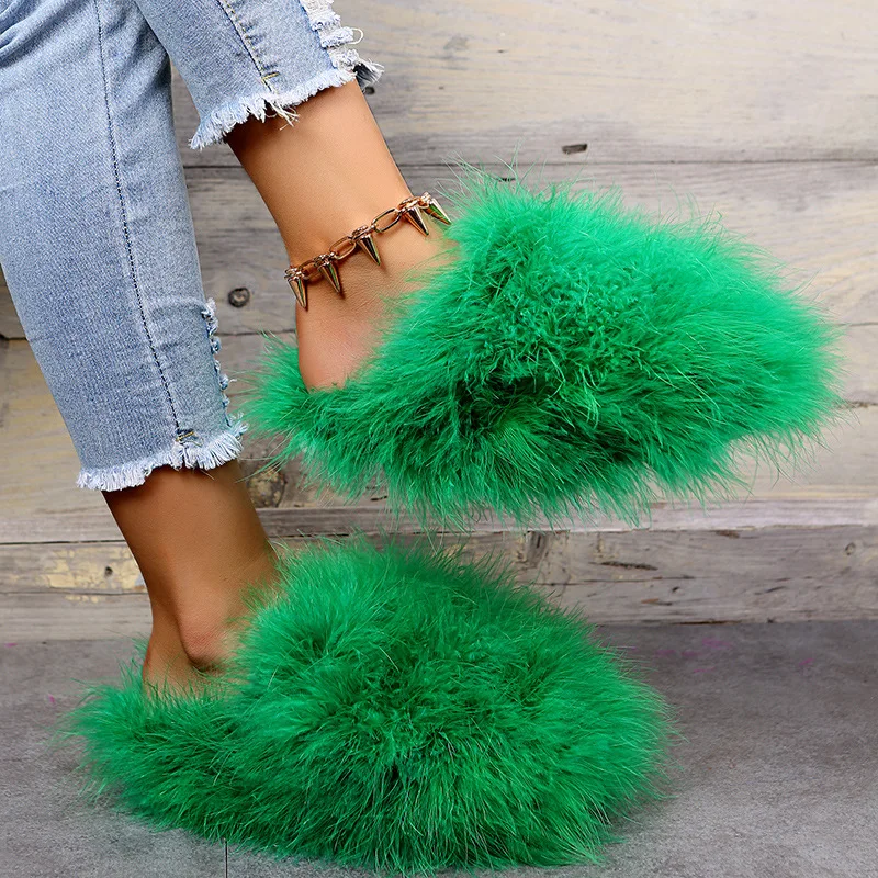 Hot Sale Fur Slippers Women Fashion Casual Shoes Round Head Slip-on Mueller Shoes Large Size 42-43 Modern Slippers Ladies