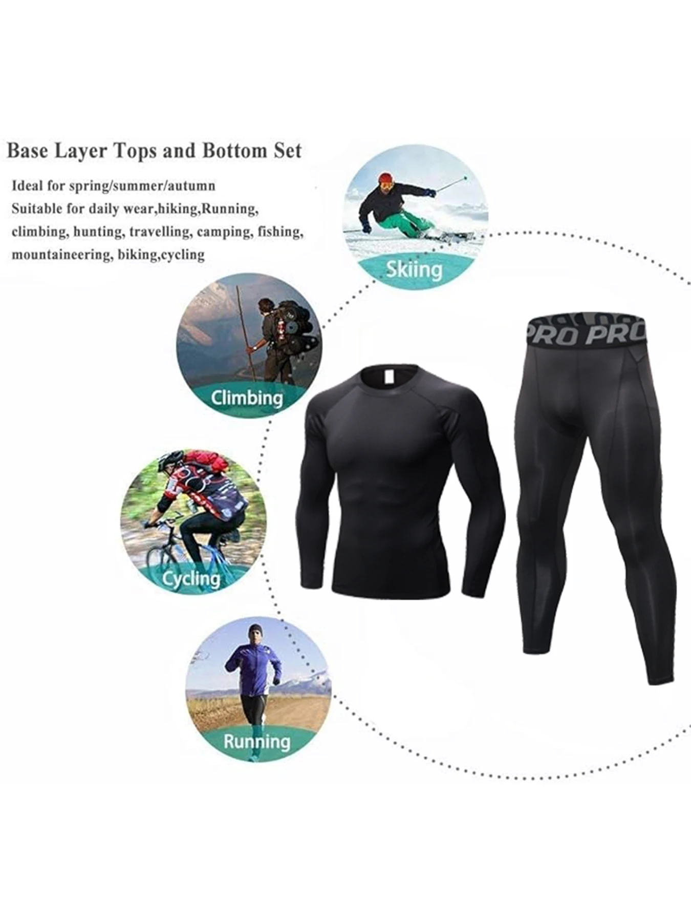

Mens Workout Compression Set Long Sleeve Shirt and Pants Thermal Underwear Winter Warm Athletic Base Layer S-2XL