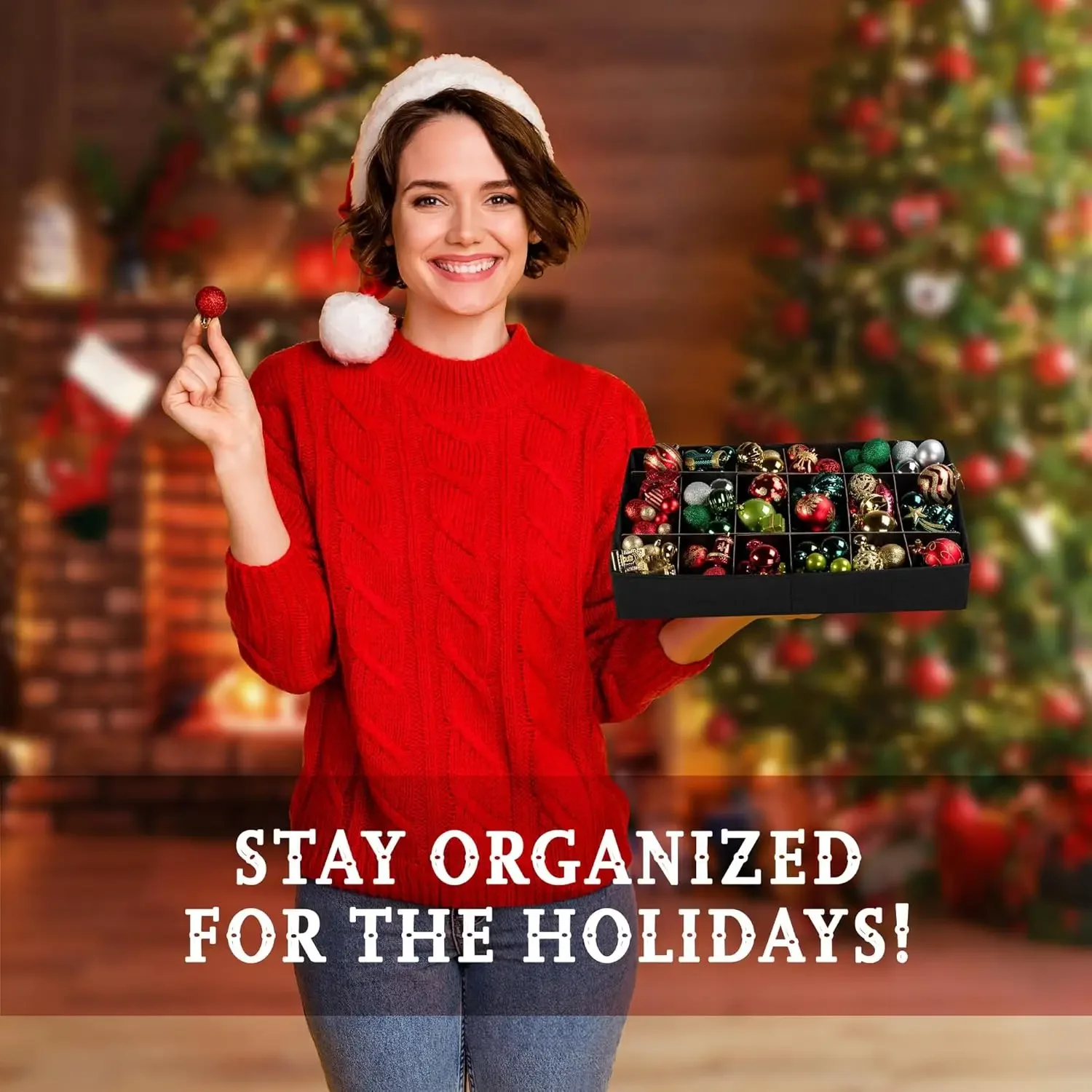 

Ящик для хранения рождественских украшений с разделителями, вмещает до 72 украшений, большой органайзер
