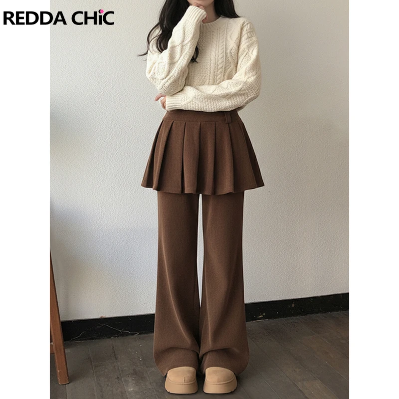 

Женские брюки ReddaChic с широкими штанинами, имитация двухслойной юбки, прямые широкие брюки из вельвета, ретро-стиль, для повседневной носки