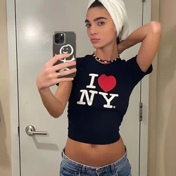 I Love New York NY O Neck Womens Cropped Top Harajuku Gothic Clothes Y2k Summer Fashion T Shirt Baby Tee 2000s Tshirt Dropship