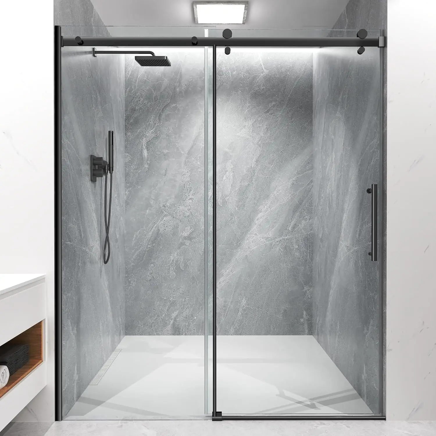 

Frameless Sliding Shower Door 56-60" W x 72" H, 5/16" (8mm) Heavy Duty Tempered Glass, Smooth & Quiet Gliding
