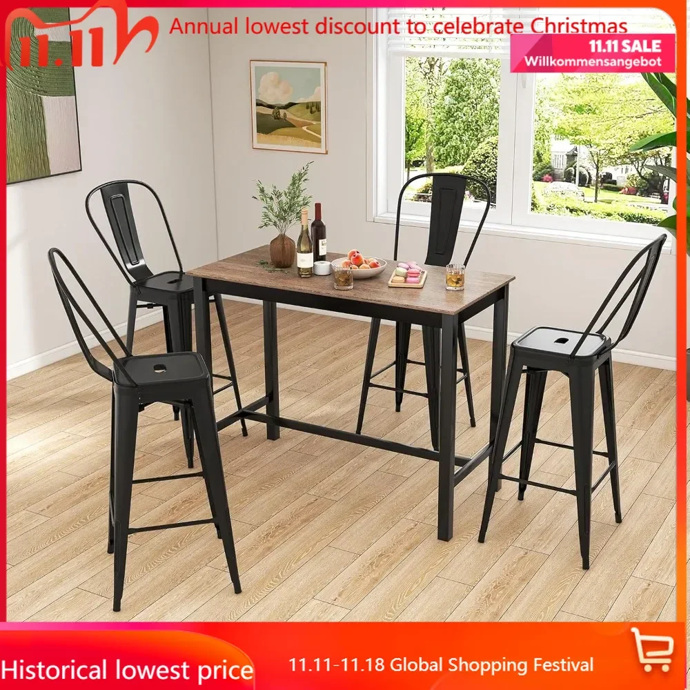 30'' Metal Bar stools Set of 4, with Removable Back,Bar Height Stools with Rubber Feet, Stylish and Modern Chairs, for