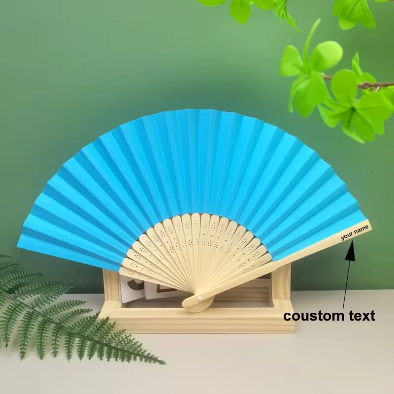 10Sets/30Sets/50Sets Lake Blue Folding Fans, Personalized Custom Logo Laser-Engraved Name Paper Fans Suitable for Weddings, Bridal Showers—Lake Blue Handheld Paper Fans with Thank You Cards and Gift Bags, Wedding Favors, Church Events, Women's Gifts, Perfect for Mother's Day, Graduation Season, Valentine's Day, Christmas