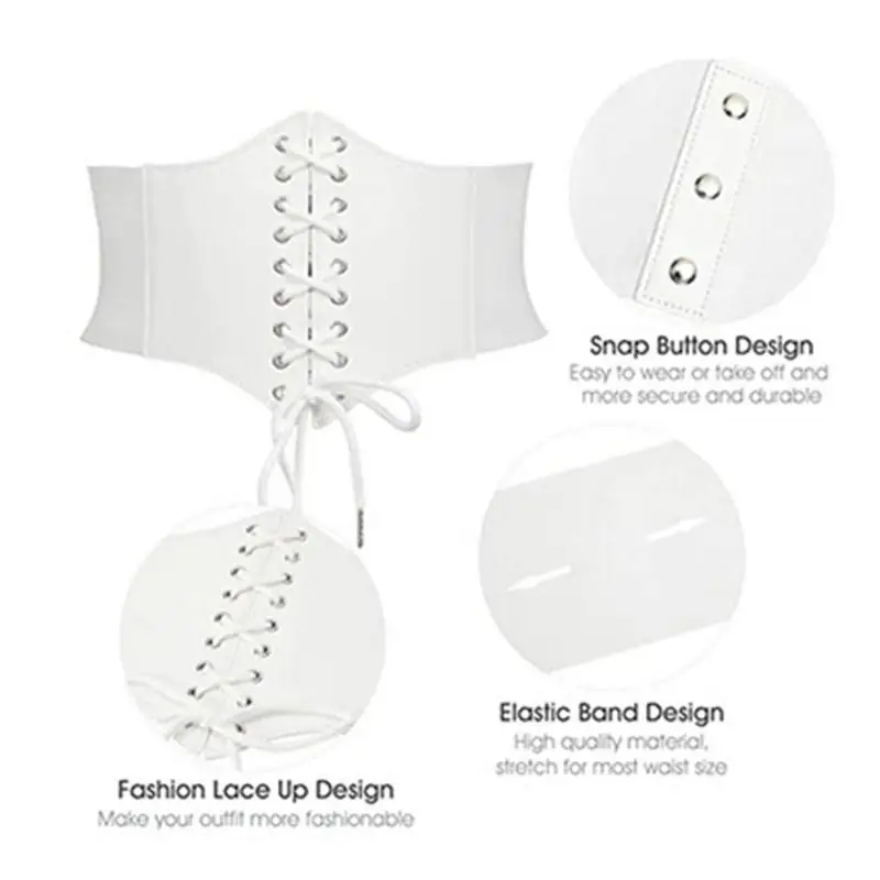 Women's Corset Belt Flexible Women's Costume Waist Belt Decorative with Snap Buttons Lace-up Cinch Tied Waspie wide Corset