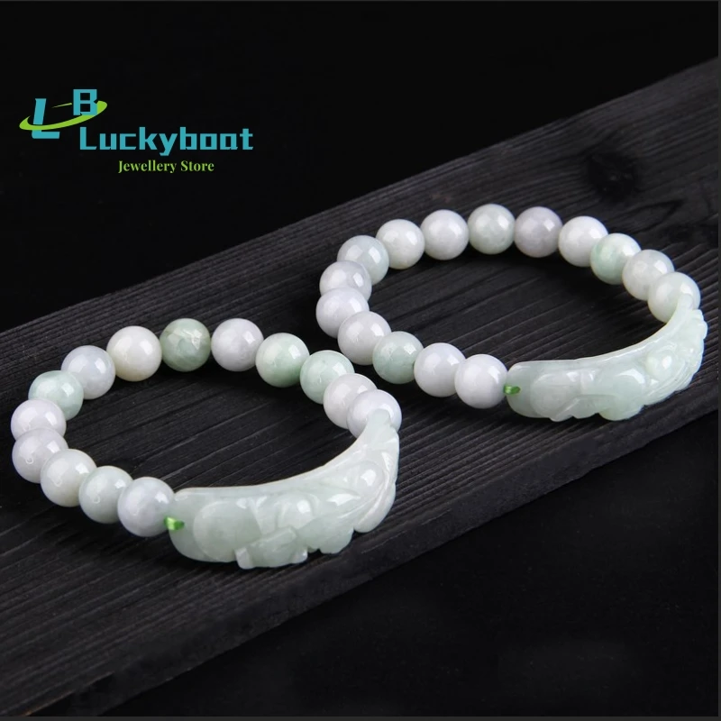 

Burmese Emerald Brave Troops Bracelet Round Bead Bracelet Men and Women Models Lucky Bracelet Old Mine Jade Natural