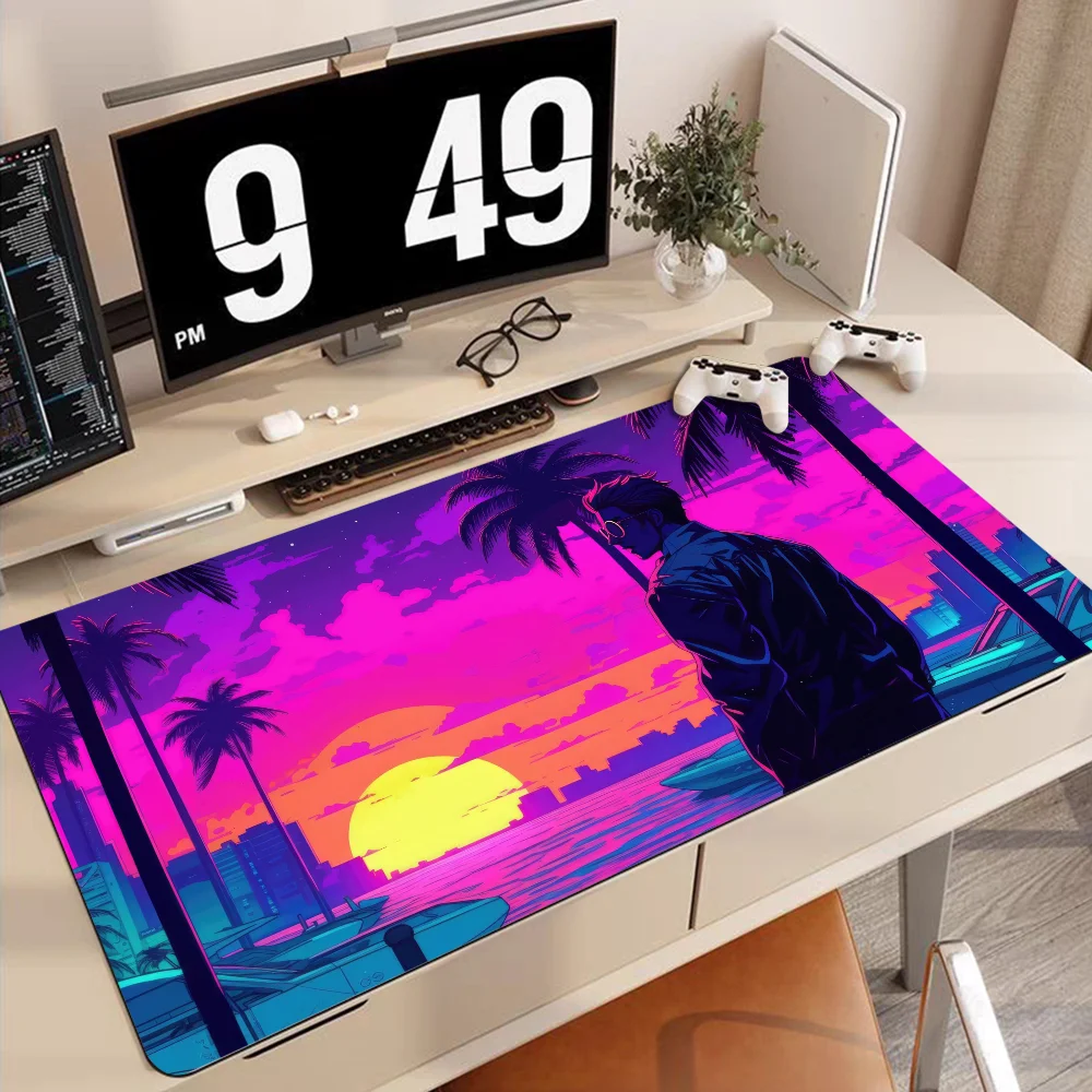 Retro Neon Beach Sunset Mousepad 90x40cm Duża podkładka pod klawiaturę Mata stołowa Studenci Gamer Podkładka pod mysz na biurko Podkładka pod mysz