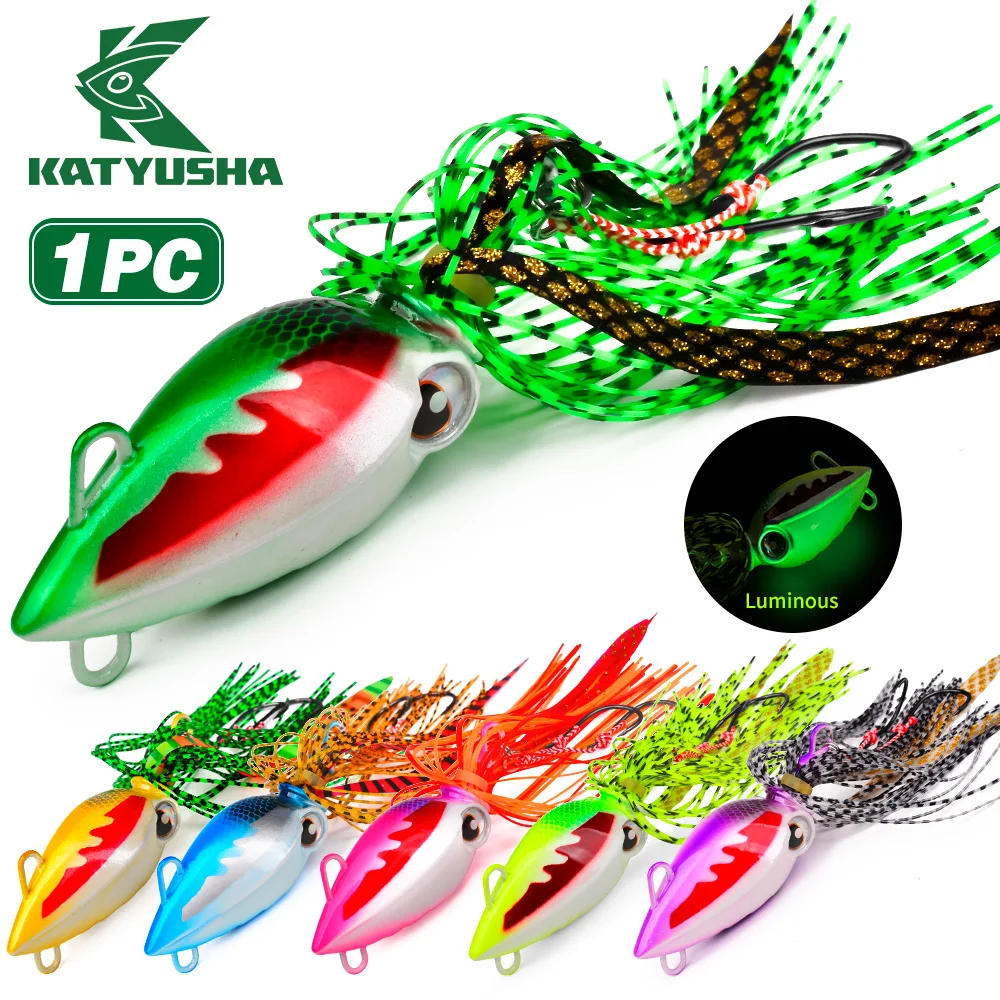 1 Stück 6 Farben 40-200g Blei-Jigging-Angelköder mit Doppelhaken, im Dunkeln leuchtender, eisenbeschichteter Köder für Seebarsch und Tintenfisch
