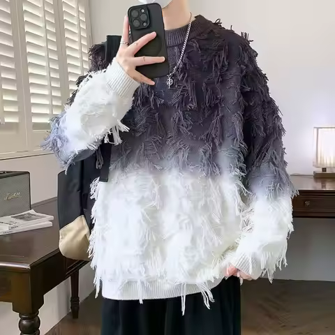 Fashionable Harajuku Oversized Gradient Sweater American Loose Round Neck Sweater Women Casual High Street Retro Clothing Men