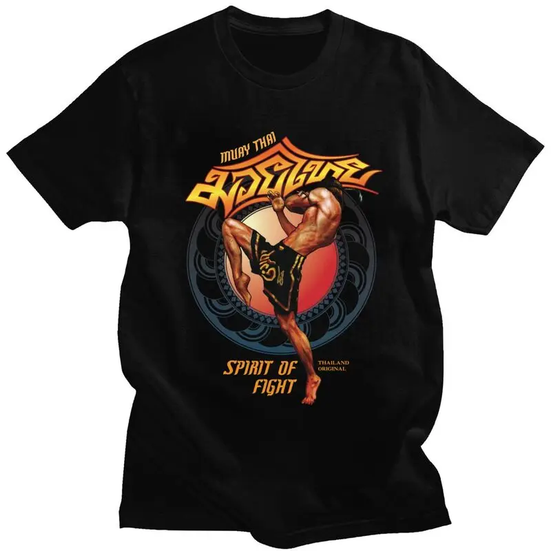 Custom Muay Thai T Shirt for Men 100% Cotton Tshirt Fashion Tees Thailand kickboxing Spirit of Fight T-shirts