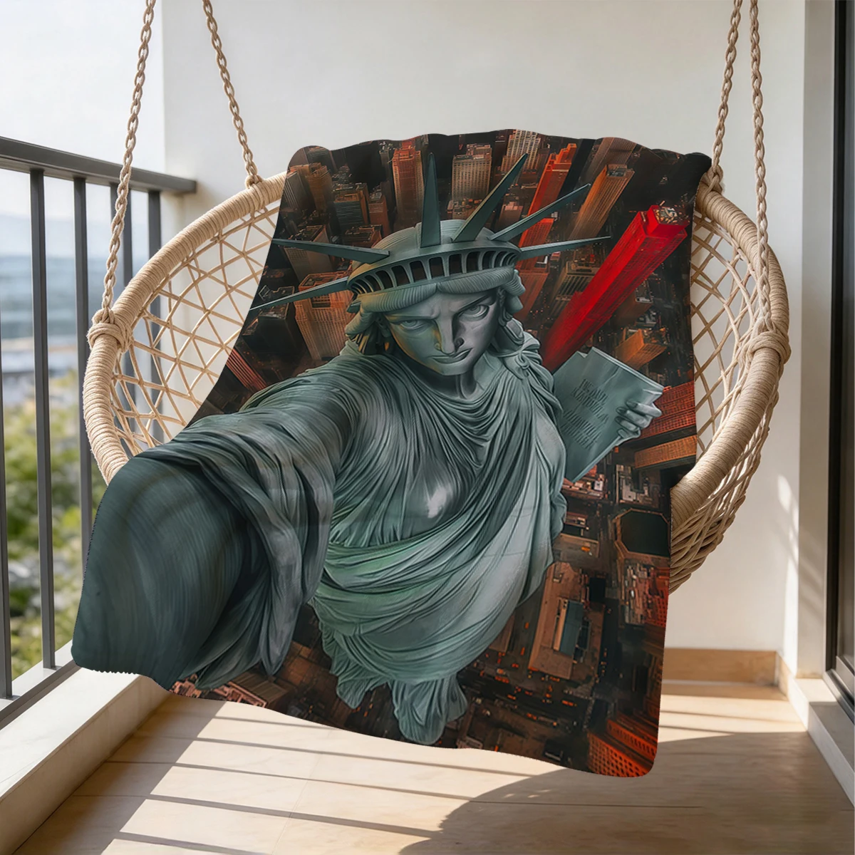 Statue Selfie Flannel Blanket Warm Soft Halloween Christmas Couch Warm Cozy Decorative Decor Gift for All Season