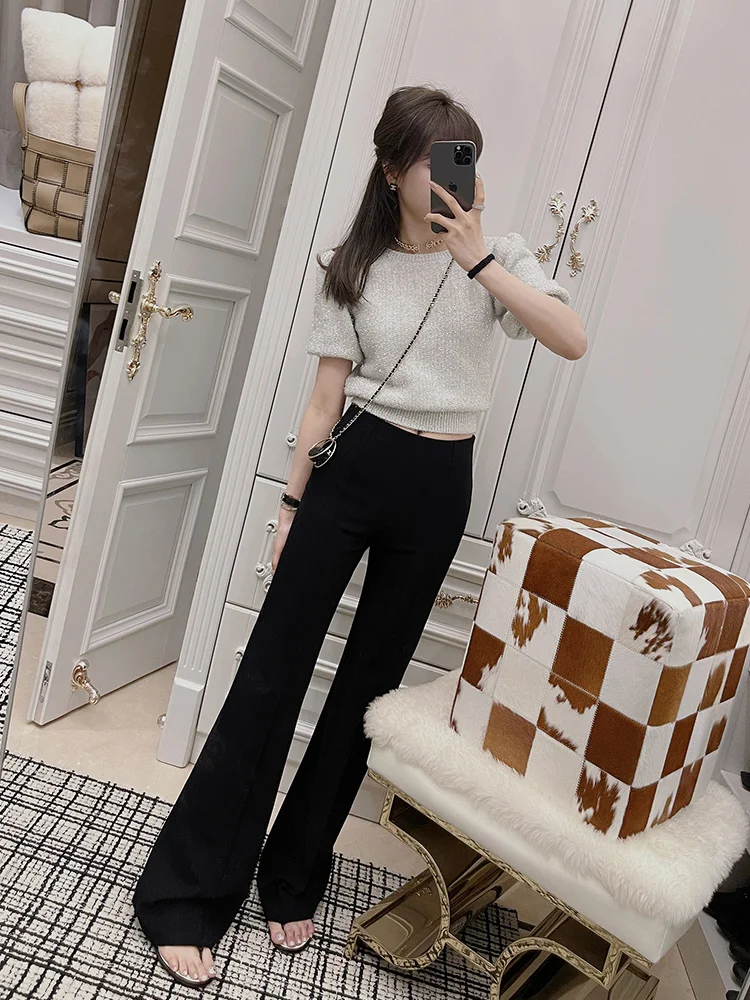 

Rubbit Chic Spring Summer Bling Soft Silver Tead Lantern Sve Knitted ort Sve Top Women's Faion Cotton Wool Blend