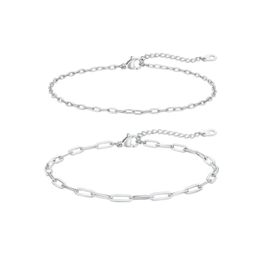 Waterproof Ankle Bracelets for Women, 1/2/3Pcs Non Tarnish Stainless Steel Layered Anklet Set Paperclip Figaro Cuban Link Chain