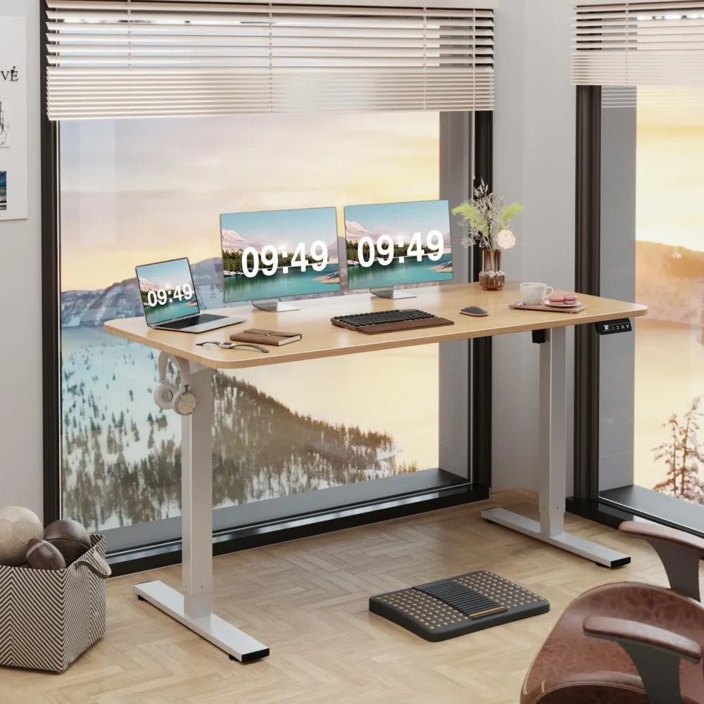 مكتب مستقيم قابل للتعديل بارتفاع كهربائي، 55 × 24 بوصة، مكتب جلوس مستقيم، كمبيوتر مكتبي منزلي، مكتب مكتب، إعداد الذاكرة المسبقة