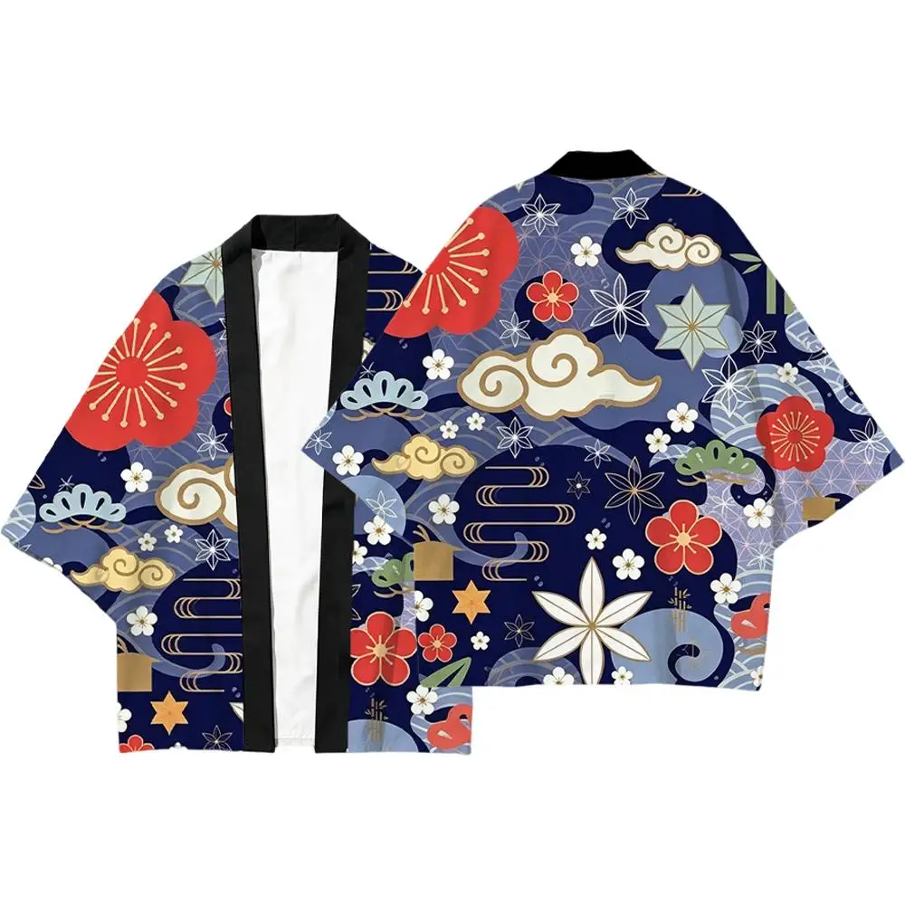 Japanese Traditional Print Kimono Harajuku Style Casual Vacation Beach Cardigan Yukata Men's Women's Cherry Blossoms Clothing