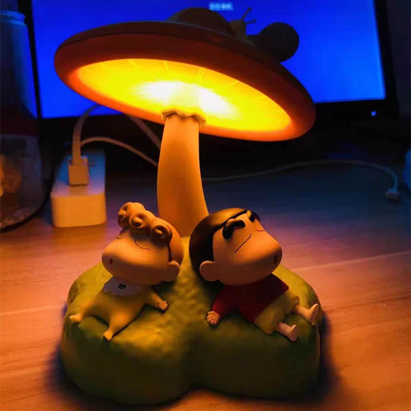 15.5cm Anime Crayon Shin-chan Figurine Led Mushroom Lamp Toy Sleep Night Lightchildren's Room Decoration Kids Christmas Gifts