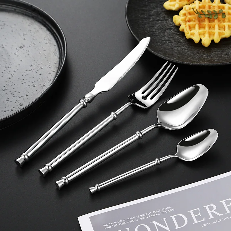 

European 304 Stainless Steel Cutlery Sets French Tableware Knife Fork Spoon and Teaspoon Restaurant Full Dinner Service
