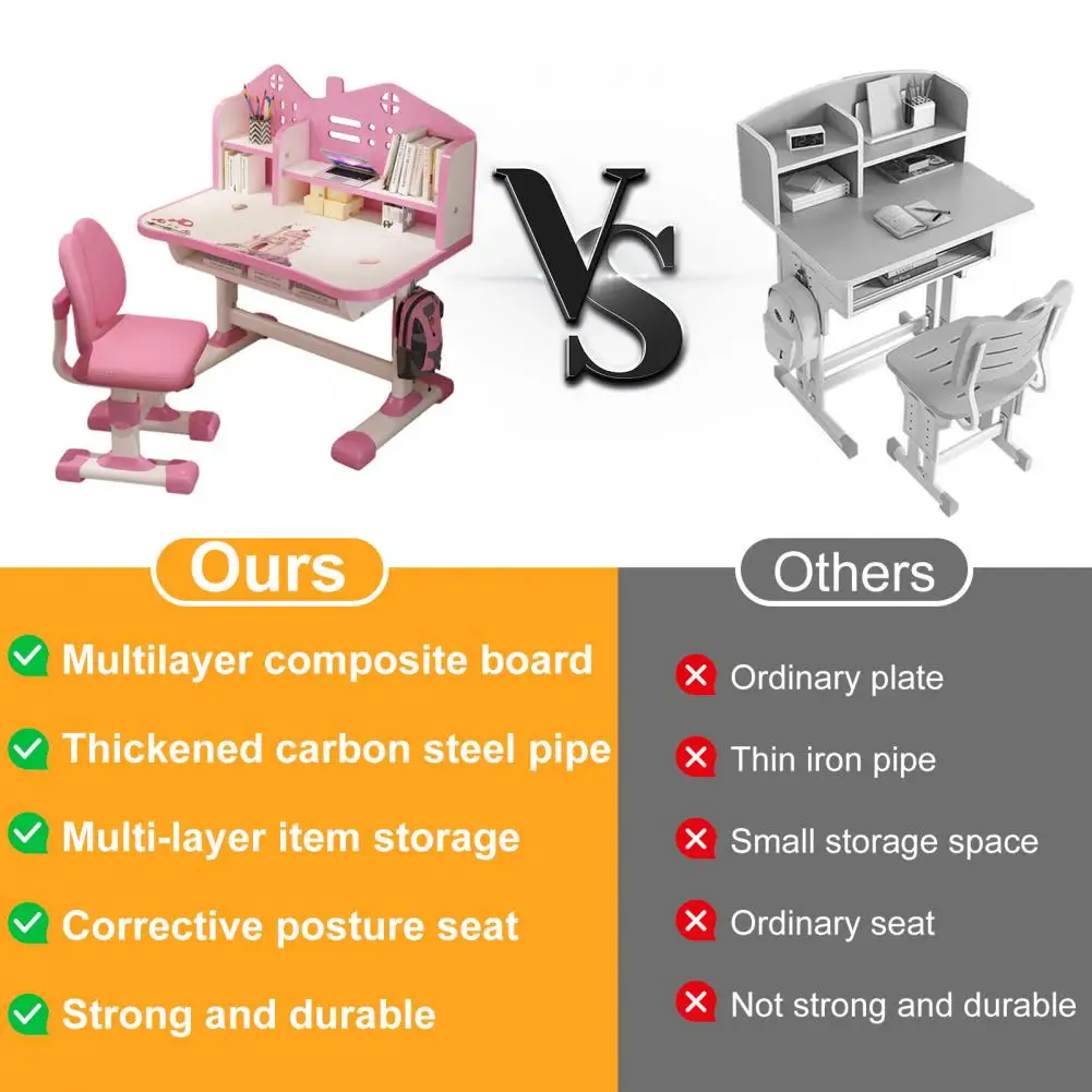 2Pcs/Set Students Desk Chair Set Adjustable Height Study Drawer Table With Chair Cartoon Multi Bookstand Desktop Desk Chair Set