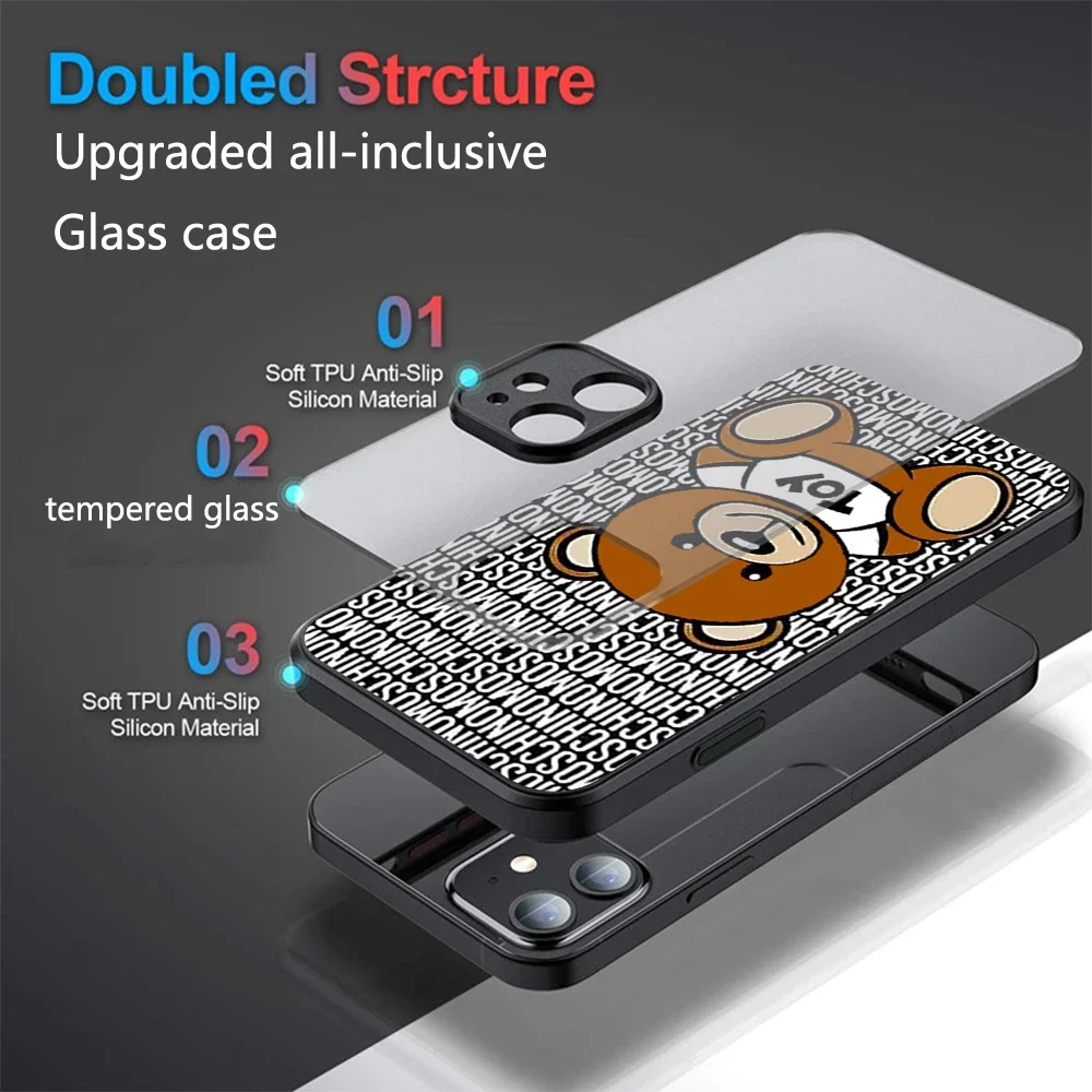 2025 Luxury Design INS M-MOSCHINOE Glass DIY Phone Case For IPhone 16 15 14 13 12 11 Pro Promax XR XS SE Protective Cover